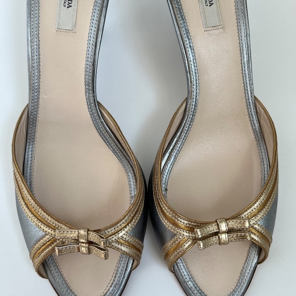 Vintage Metallic Prada Mules Kitten Heel with Bows IT 40.5 - Picture 7 of 11